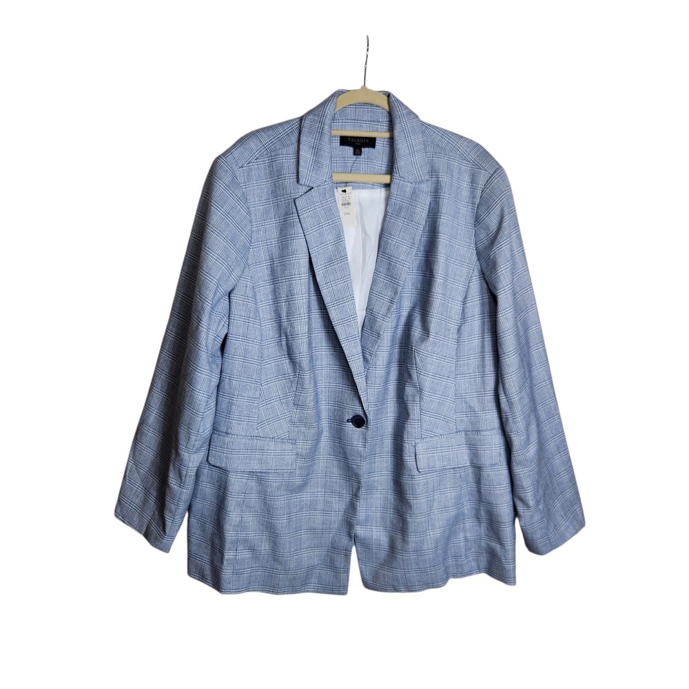 Talbots Plus Womens 20W Blue Glen Plaid Single Button Blazer Jacket 374106
